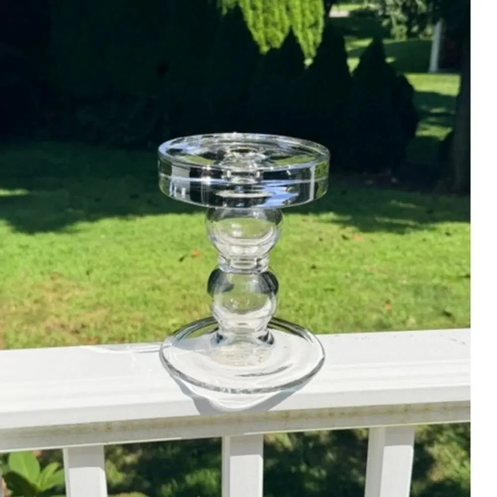 Pottery Barn Glass Sphere Medium Pillar Candle Holder Clear Glass